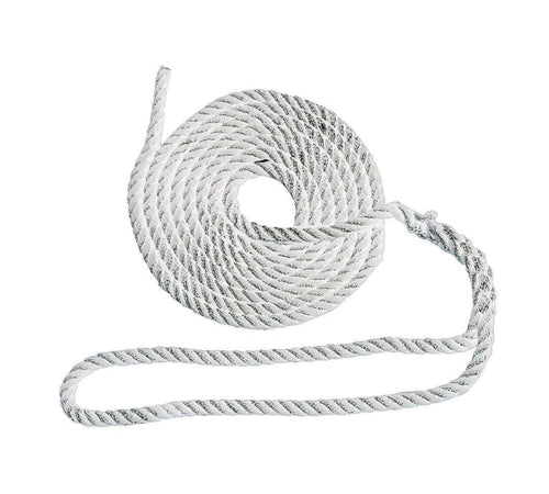 15' Tri-Strand Nylon Twisted Dock Line WITH Eye Splice (White) [3/8